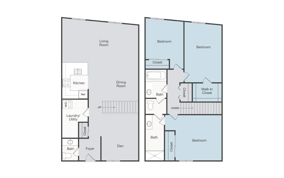 Barcelona - 3 bedroom floorplan layout with 2.5 baths and 1400 square feet.
