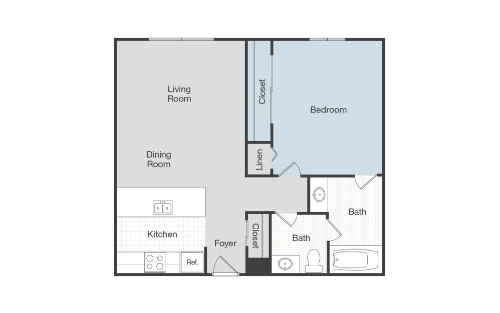 Bordeaux - 1 bedroom floorplan layout with 1 bath and 771 square feet.