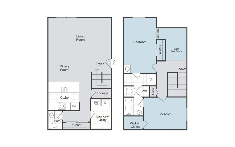 Genoa - 2 bedroom floorplan layout with 1.5 bath and 1300 square feet.