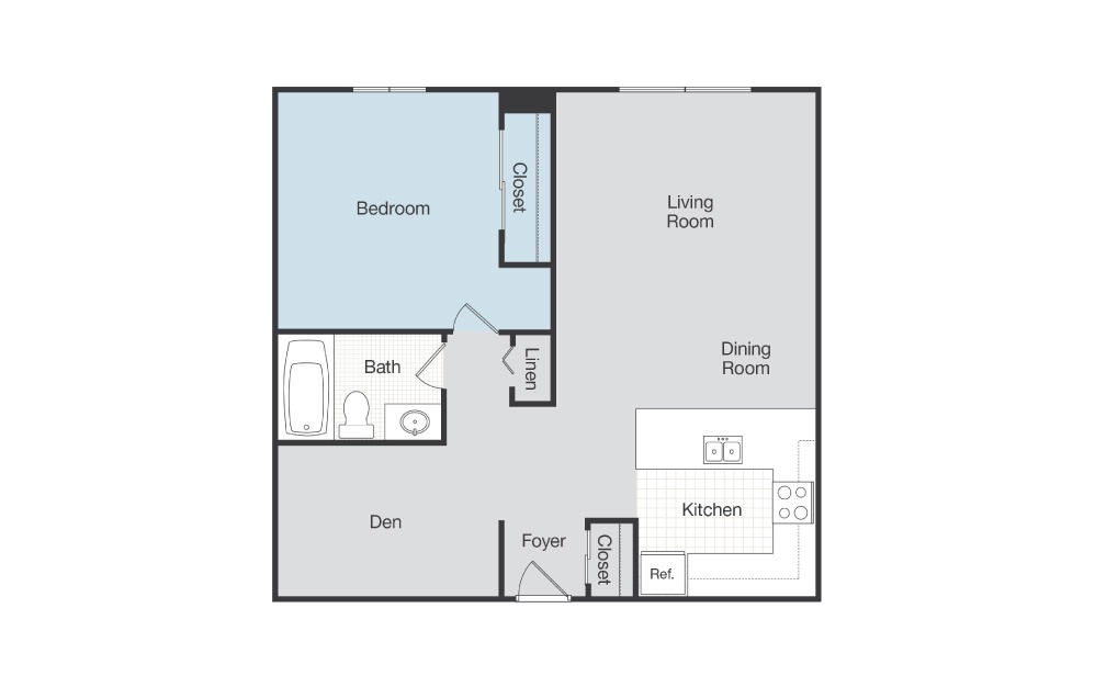 Lourdes - 1 bedroom floorplan layout with 1 bath and 720 square feet.