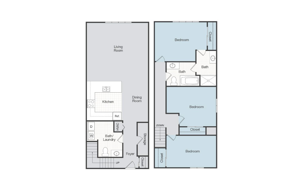 Madrid - 3 bedroom floorplan layout with 2.5 baths and 1420 square feet.