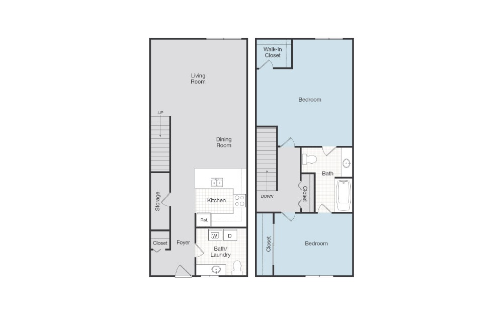 Palermo - 2 bedroom floorplan layout with 1.5 bath and 924 square feet.