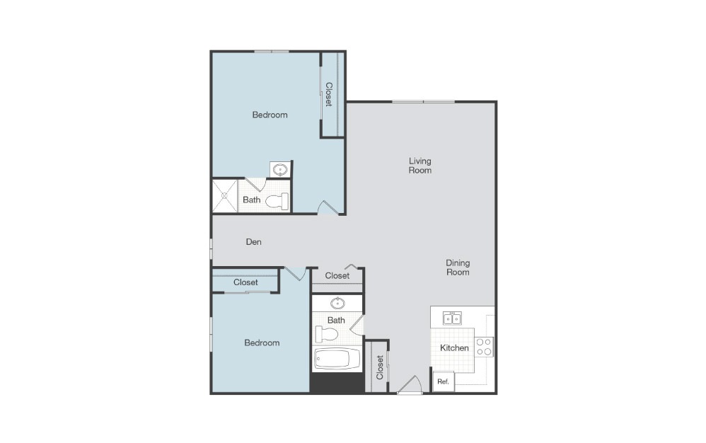 Verona - 2 bedroom floorplan layout with 2 baths and 900 square feet.