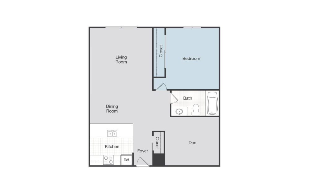 Versailles - 1 bedroom floorplan layout with 1 bath and 780 square feet.